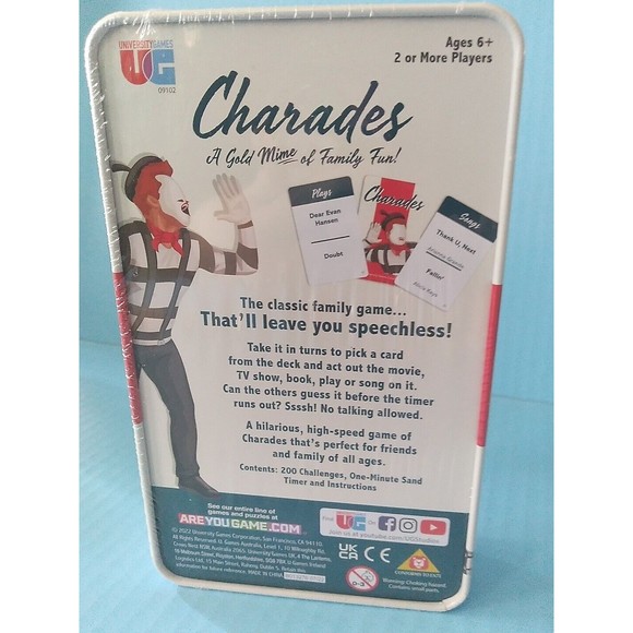 University Games CHARADES Family Game age 6+ 2 or more players New Sealed Tin - Picture 2 of 2